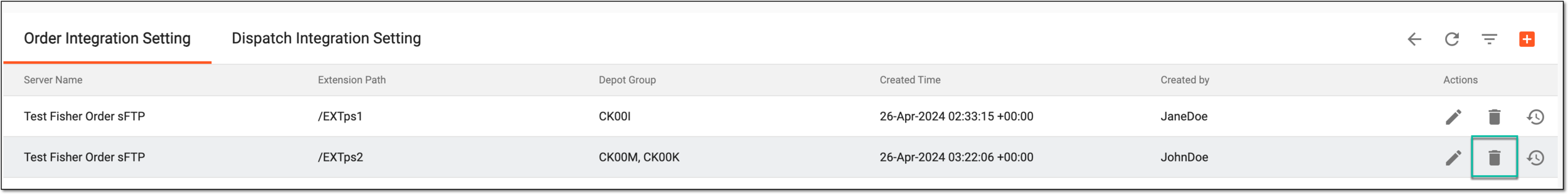 Deleting order integration setting