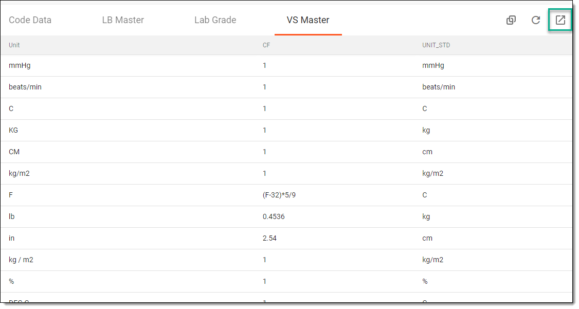 Exporting vital signs units master file
