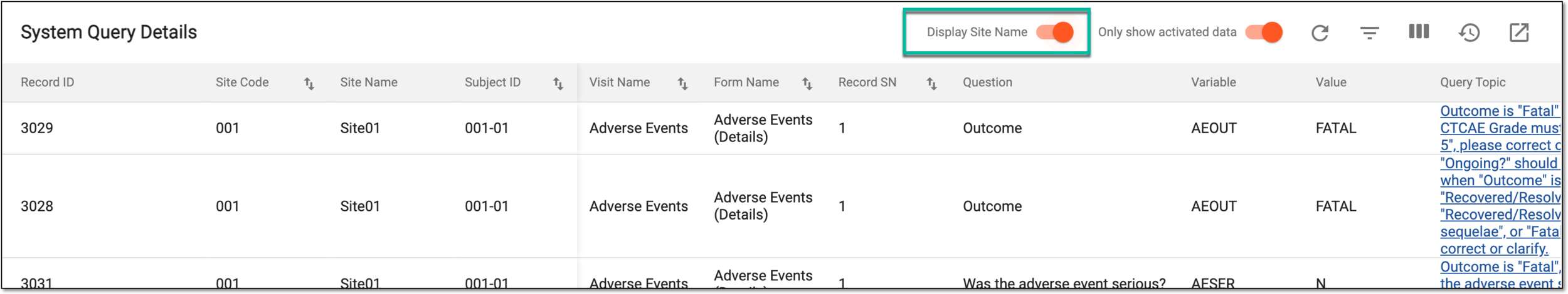 Enabling site name display