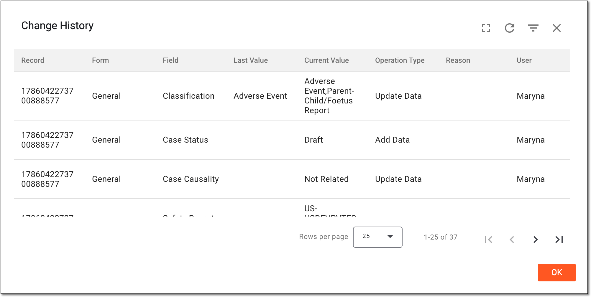 Analyzing form change history