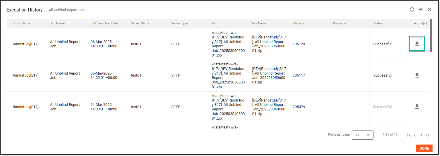 Downloading extracted report file from job execution history