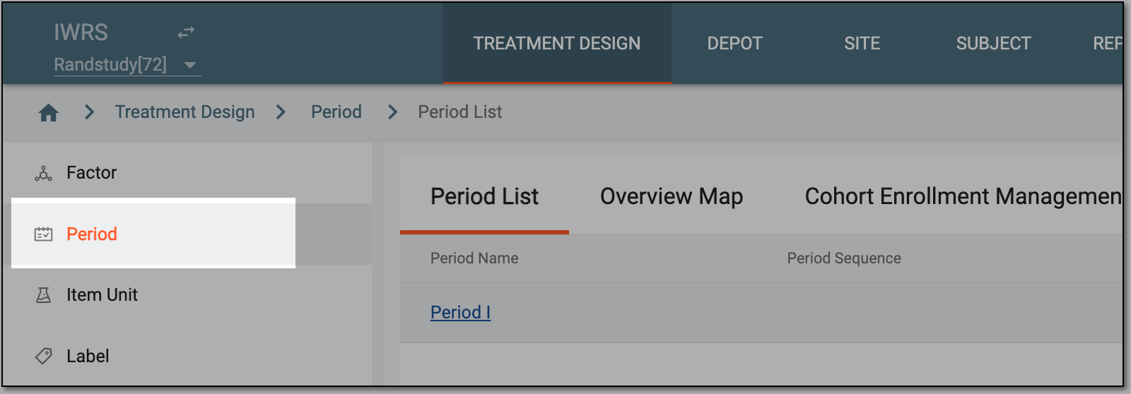 Selecting period subtab