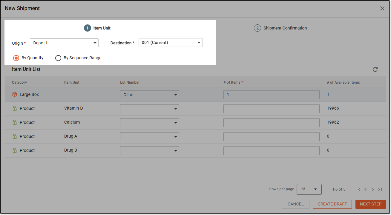 Completing item unit stage settings of supply shipment request