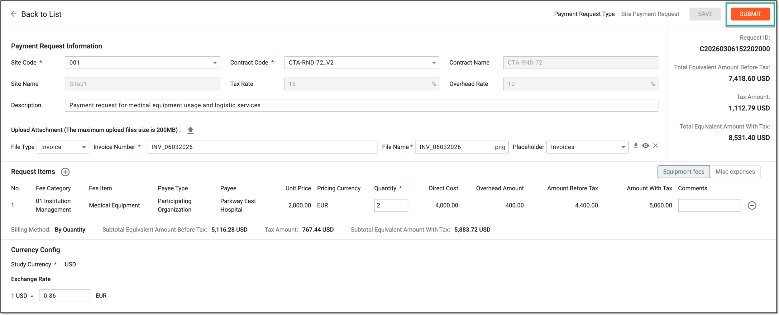 Submitting payment request