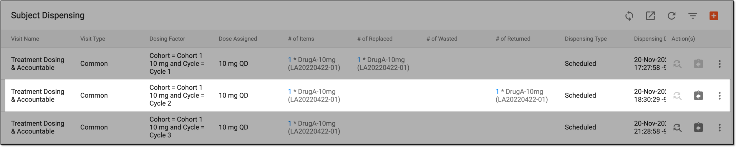 Returned item record