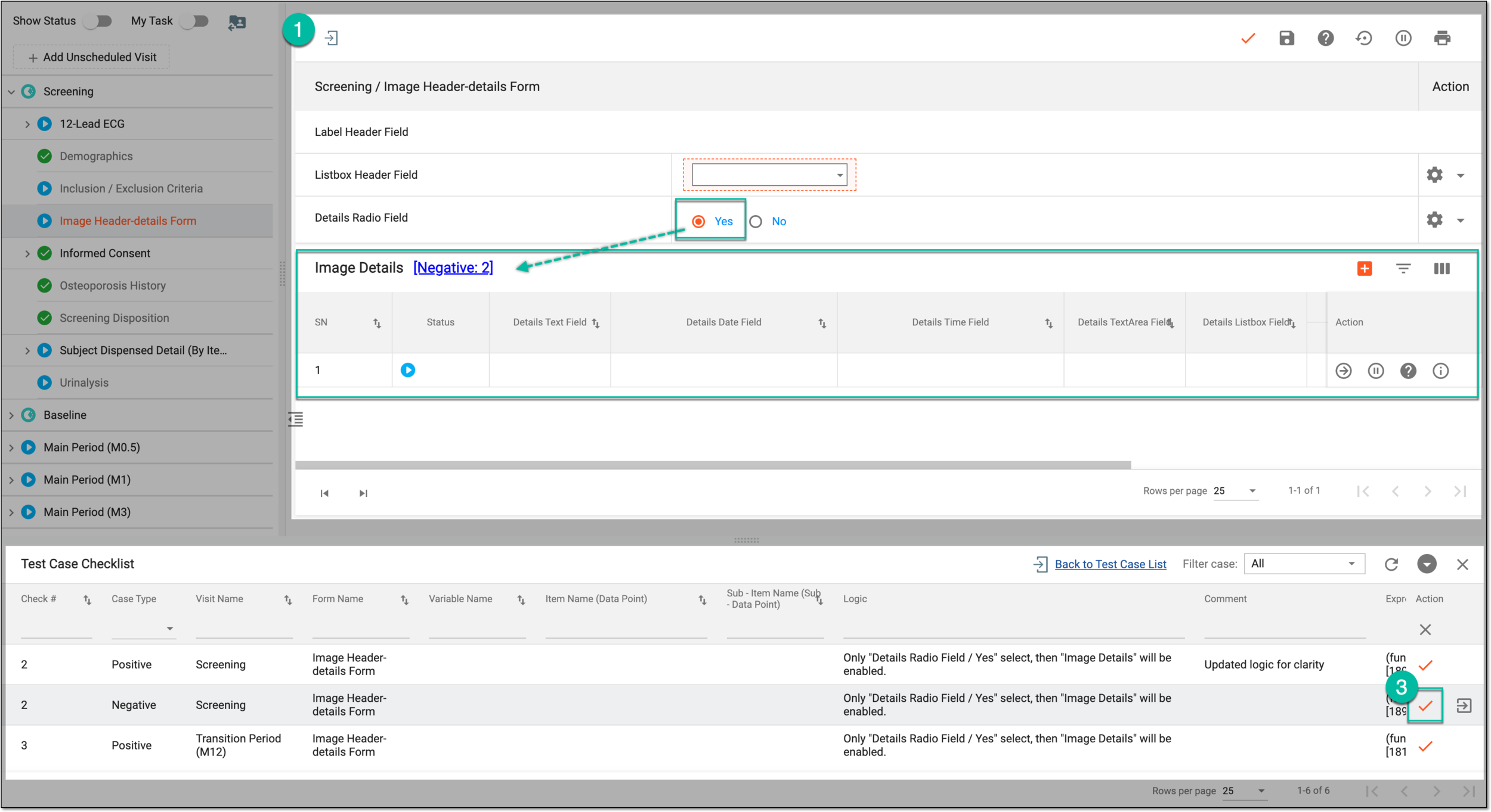 Testing case confirmation in CRF