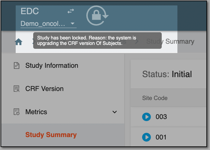 Locked study due to CRF upgrades