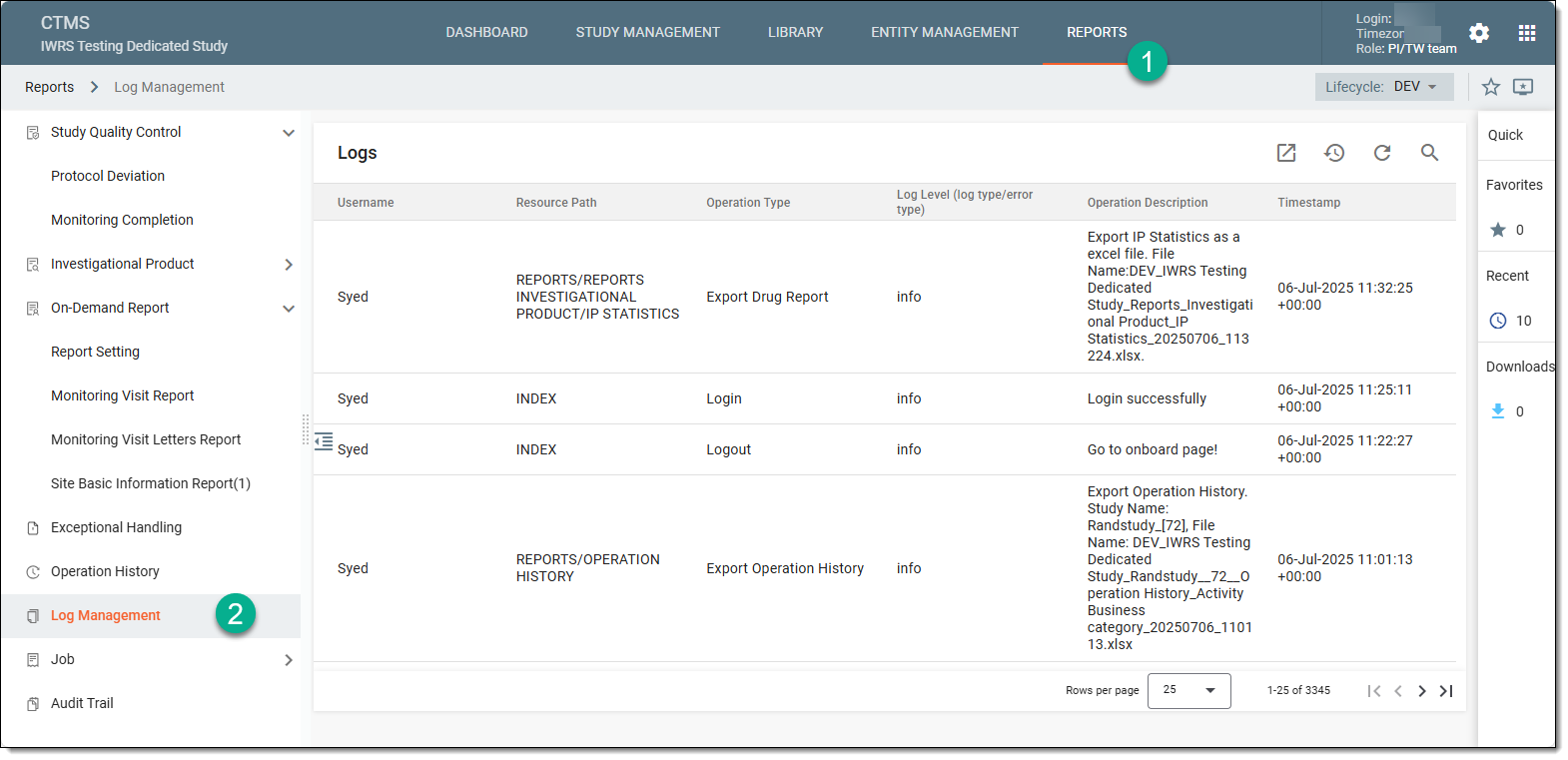 Accessing log management