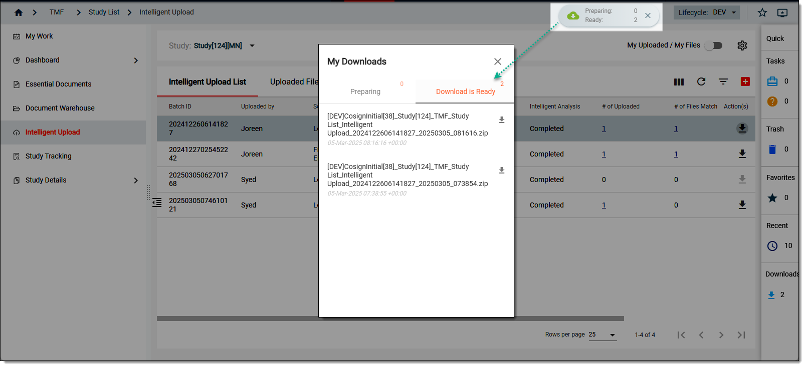 Downloading files from quick panel