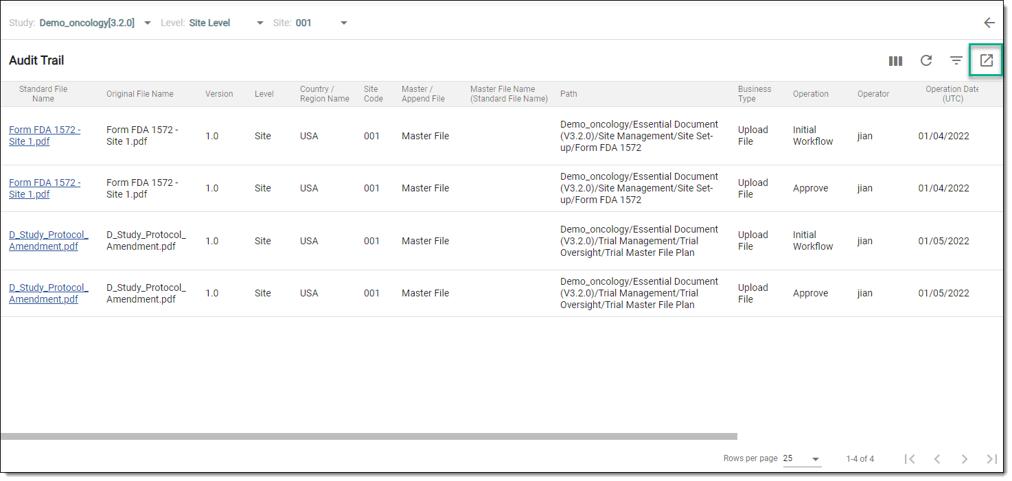Exporting audit trail report