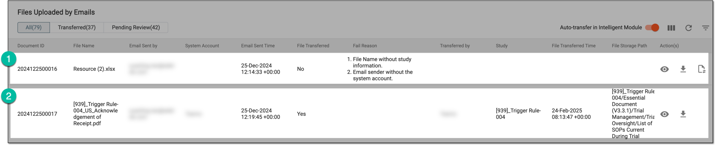 Analyzing file autotransferring result