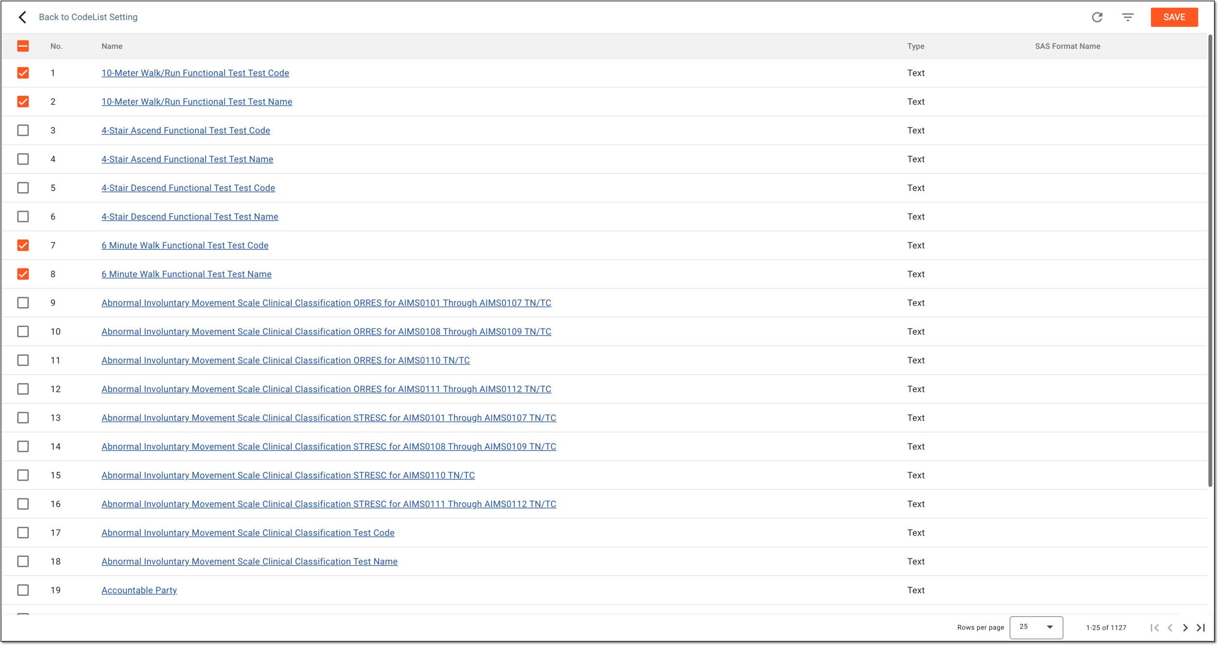 Selecting codelists to add