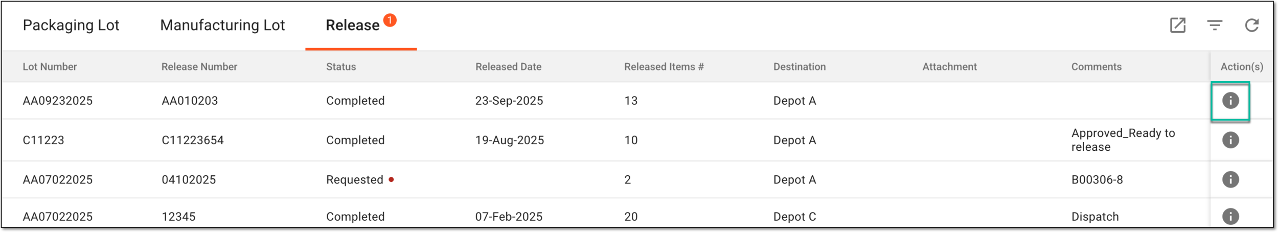 Accessing released item details