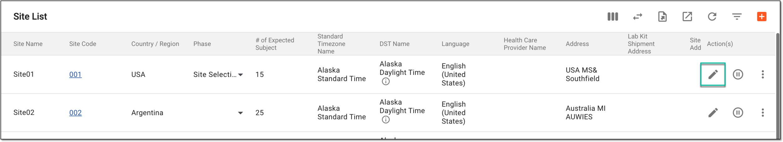Accessing option to configure study site