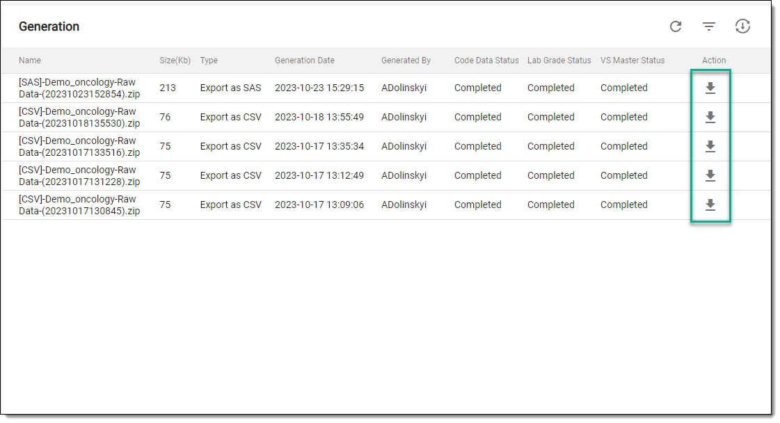 Exporting raw data package