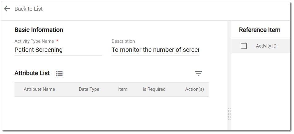 Defining basic activity type information