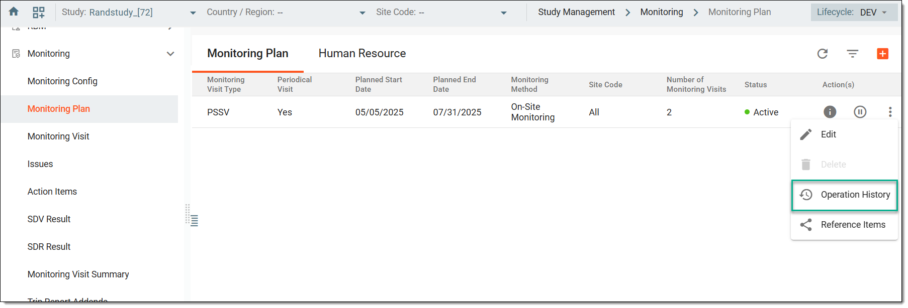 Accessing operation history of monitoring plan