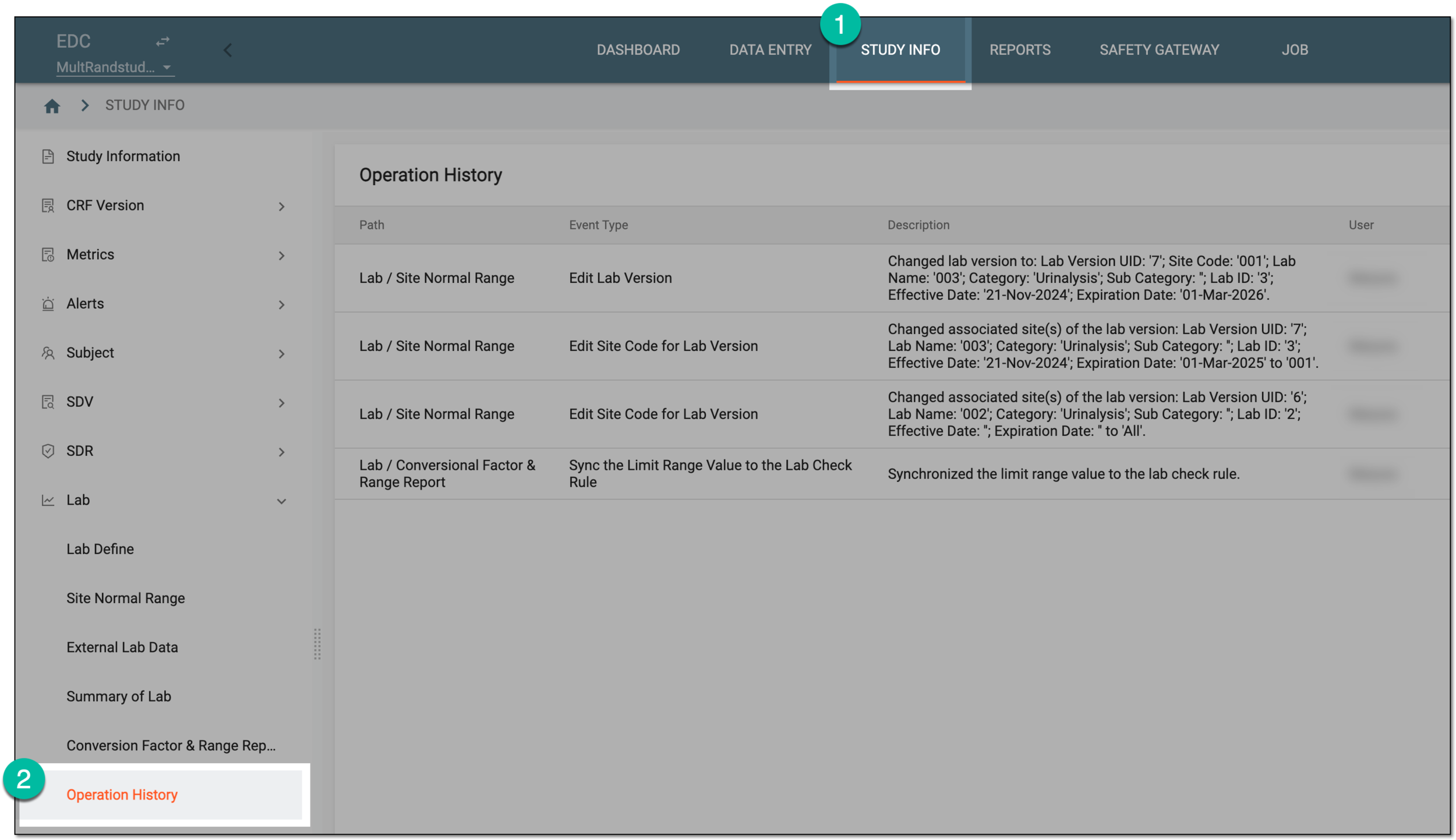 Accessing lab operation history