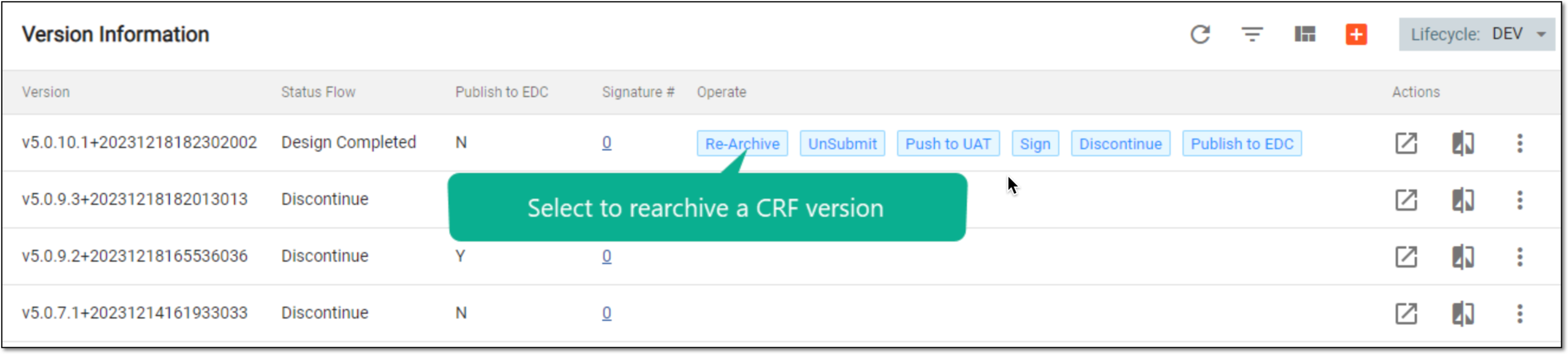 Selecting to rearchive CRF version