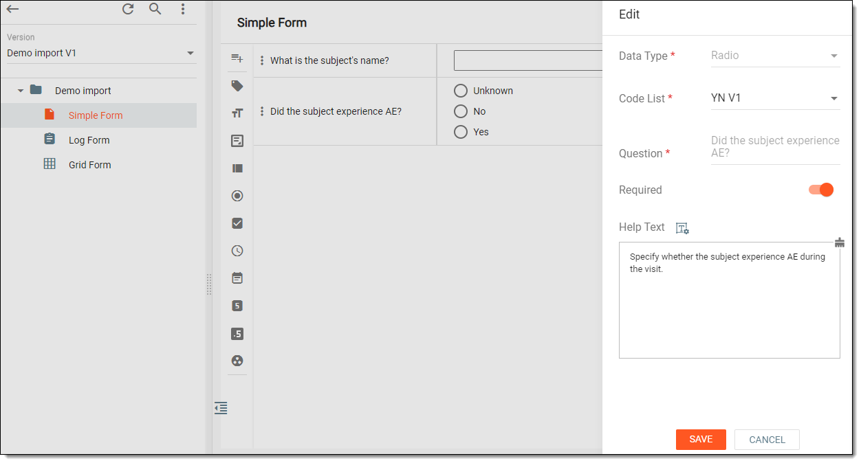 Editing question item