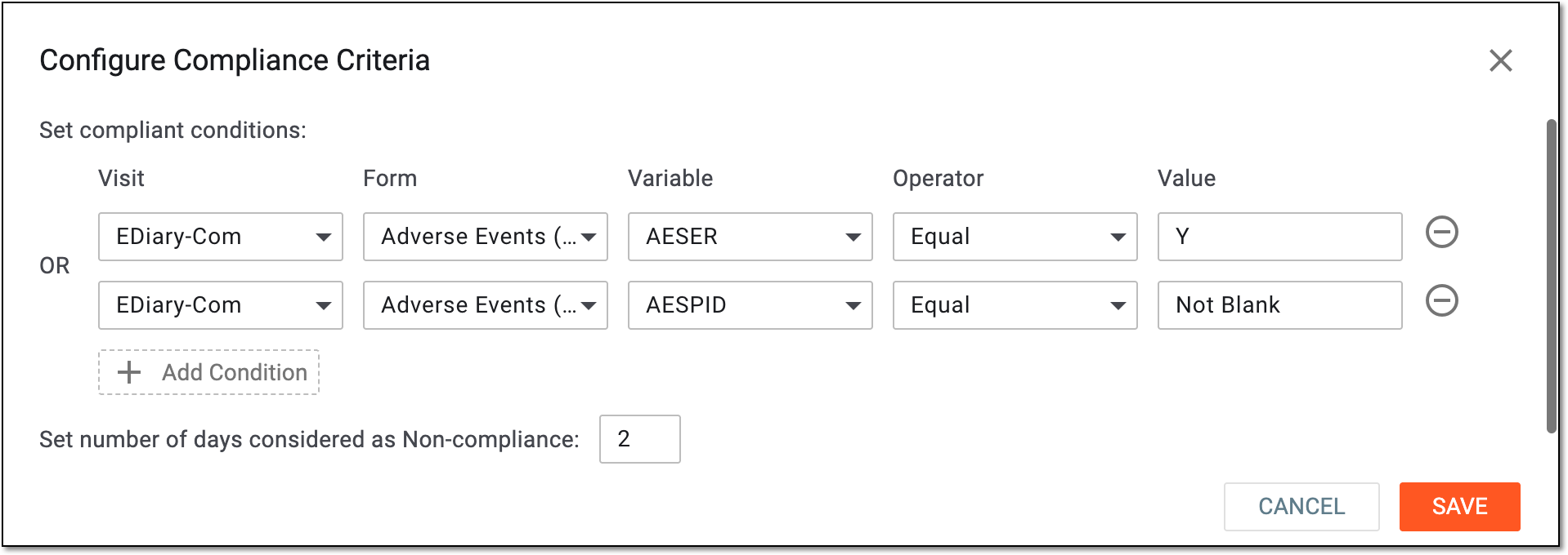 Configuring compliance criteria