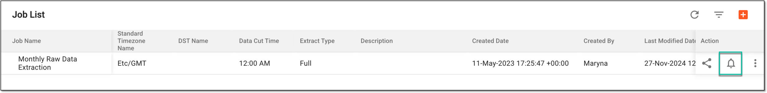 Selecting option to set alert for data extraction job