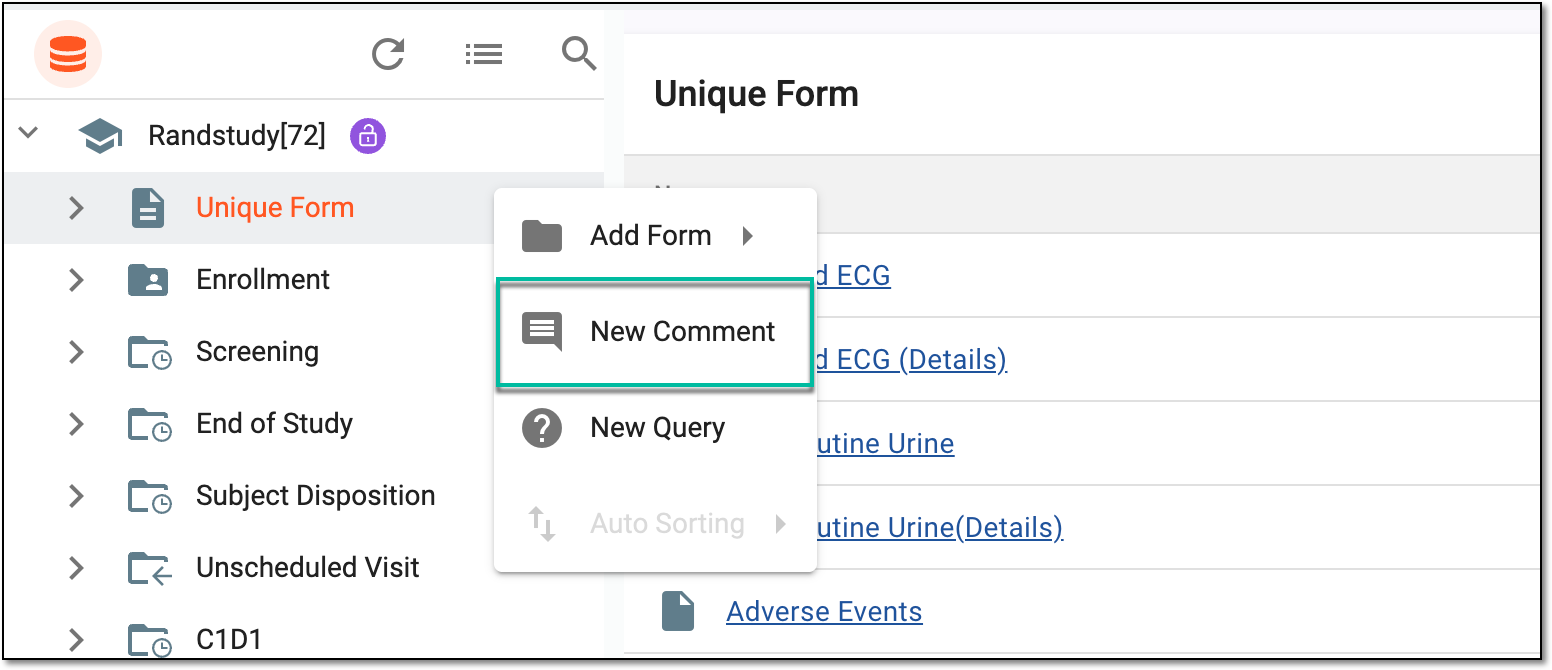 Adding comment to unique form folder