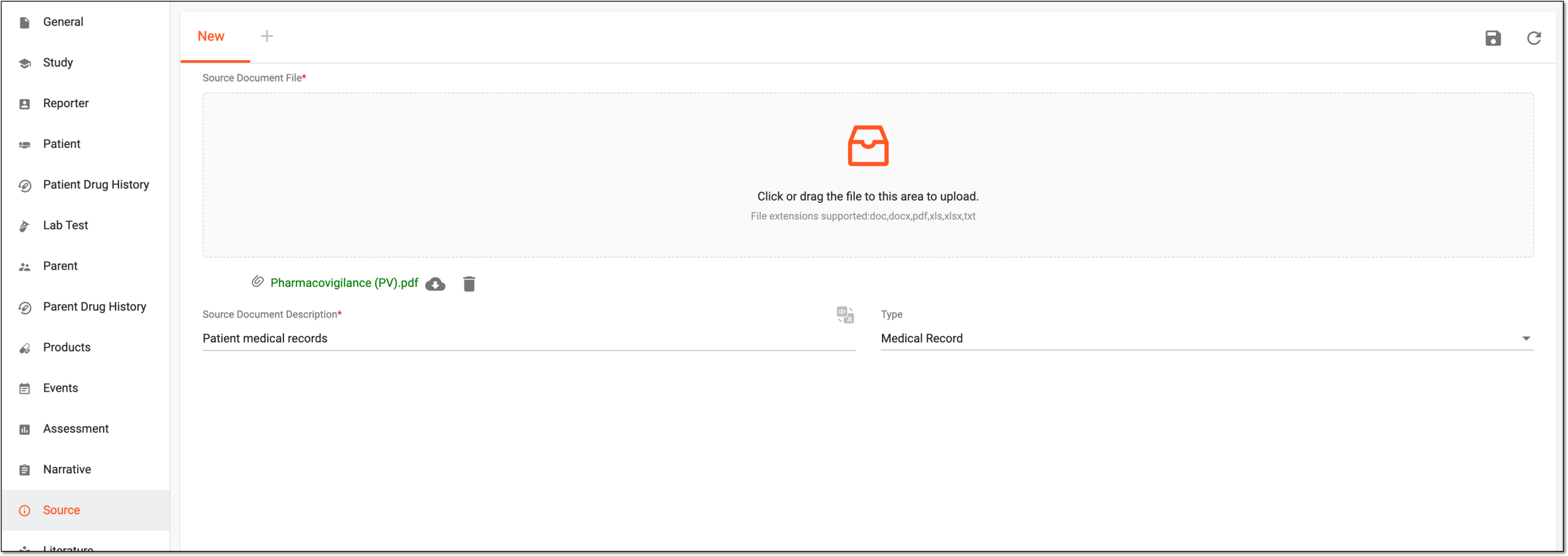 Uploading source document