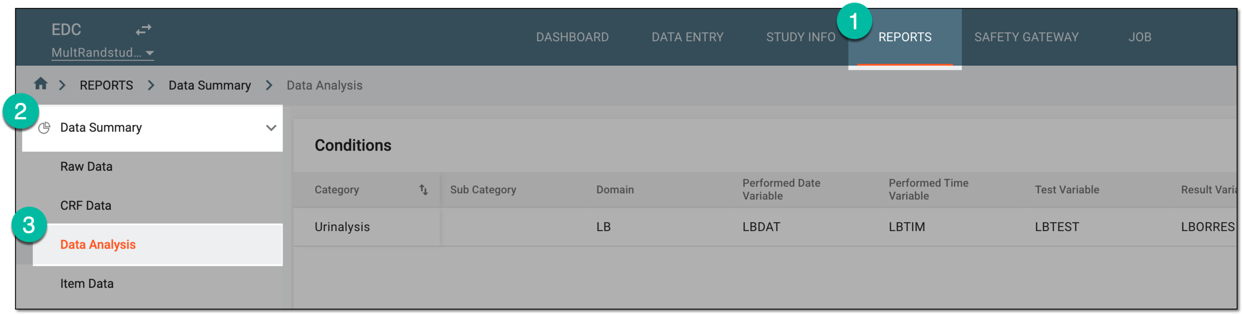 Accessing data analysis report
