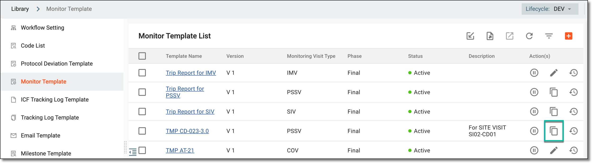 Selecting to create new version of monitor template