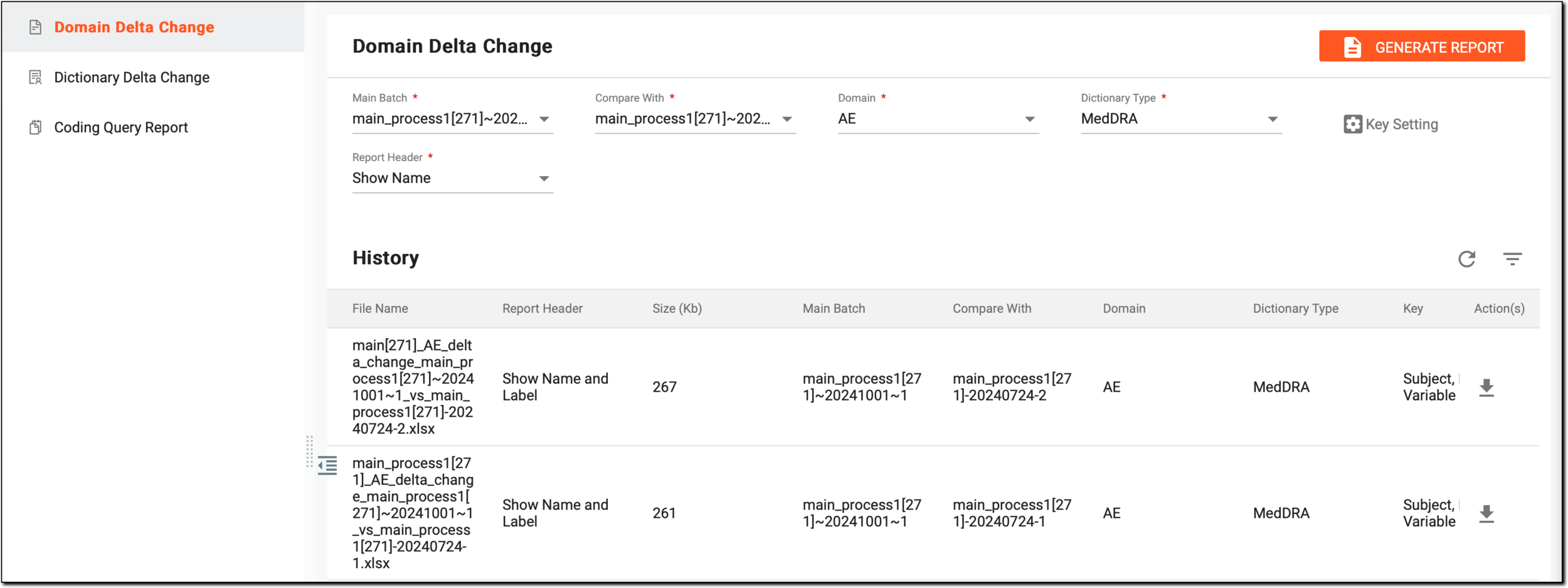 Preparing domain delta change report