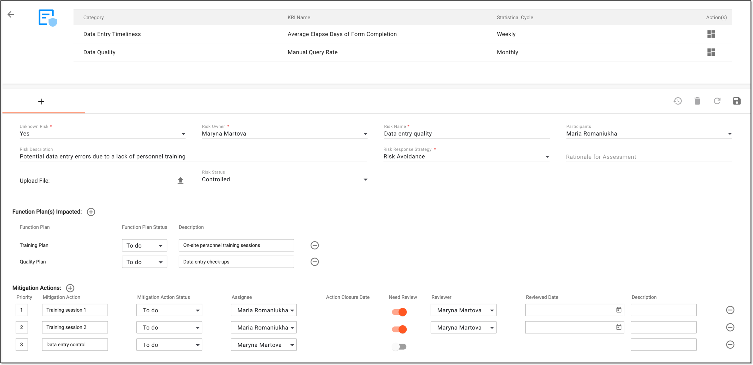 Adding risk assessment details