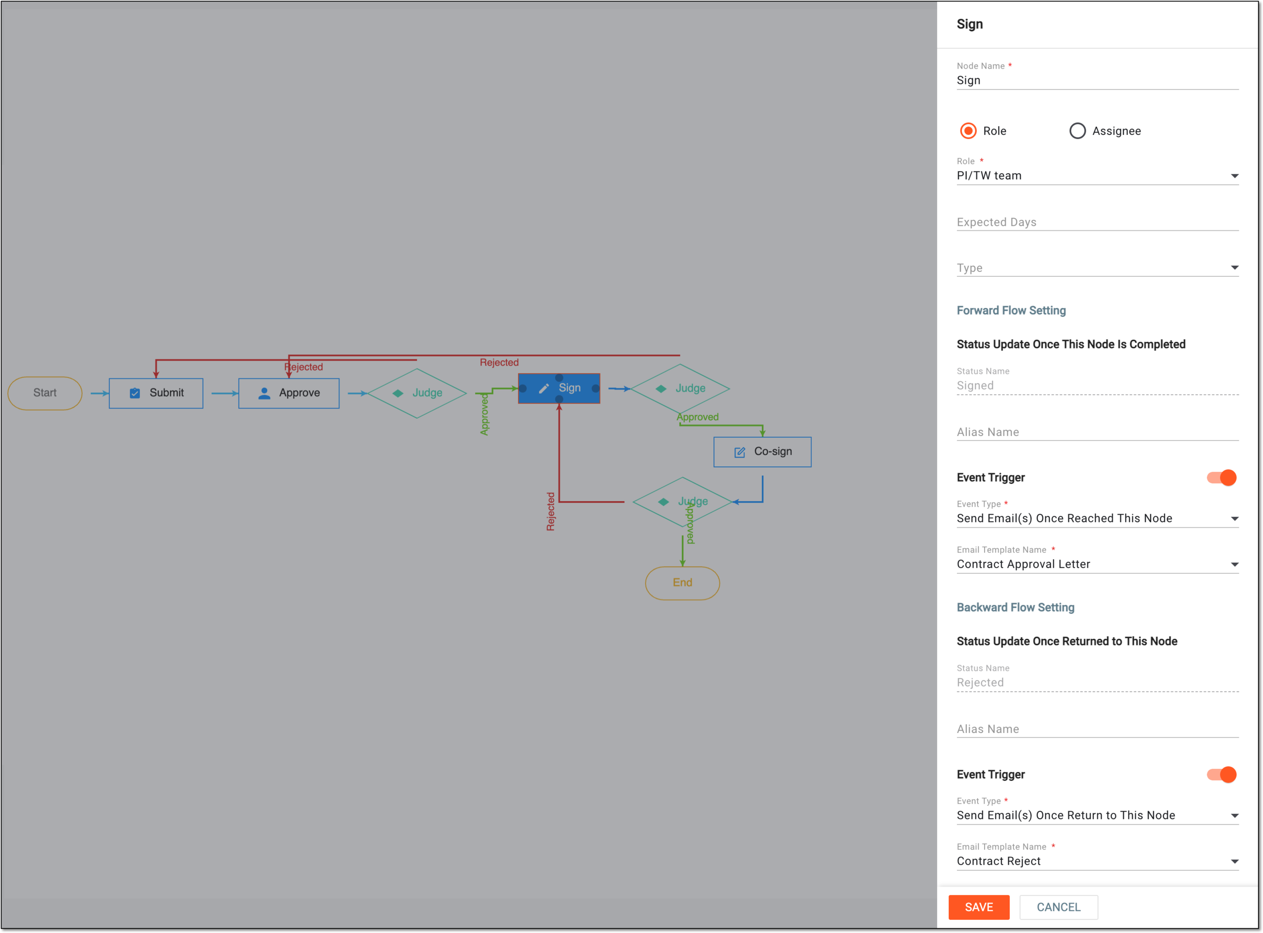Configuring signature node details