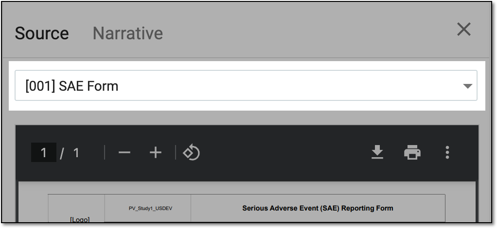 Source/Narrative case version menu