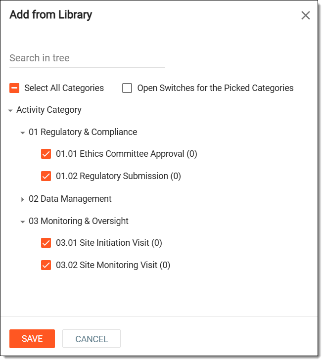 Adding activities from library