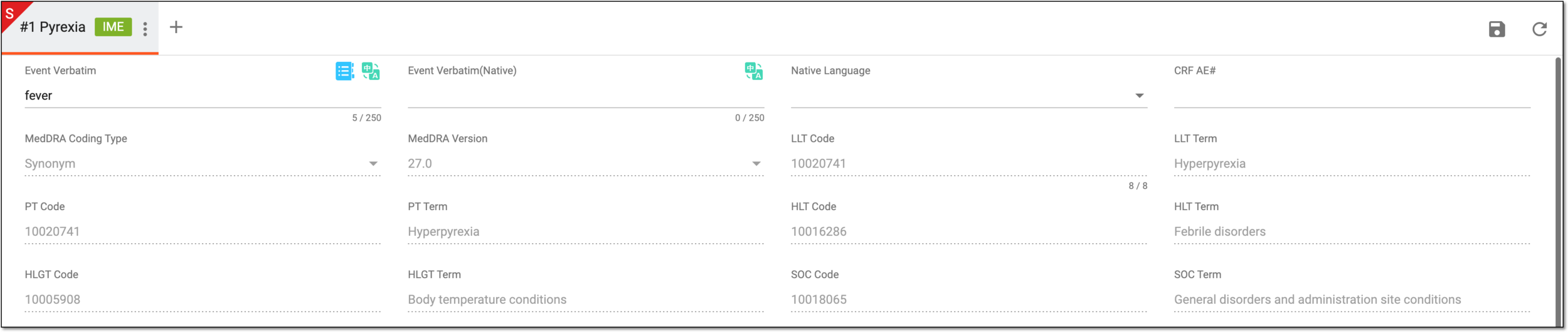 Autocoding verbatim term with MedDRA dictionary