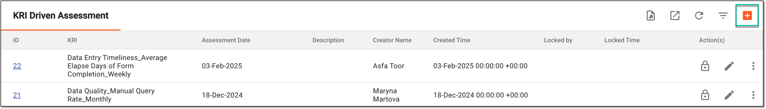 Accessing option to add KRI-driven assessment entity