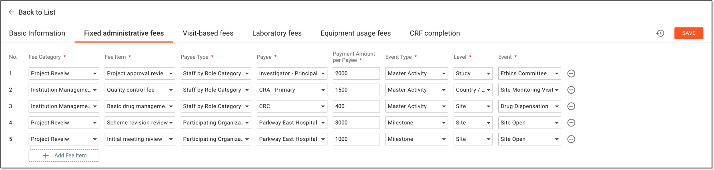 Configuring fixed amount fees