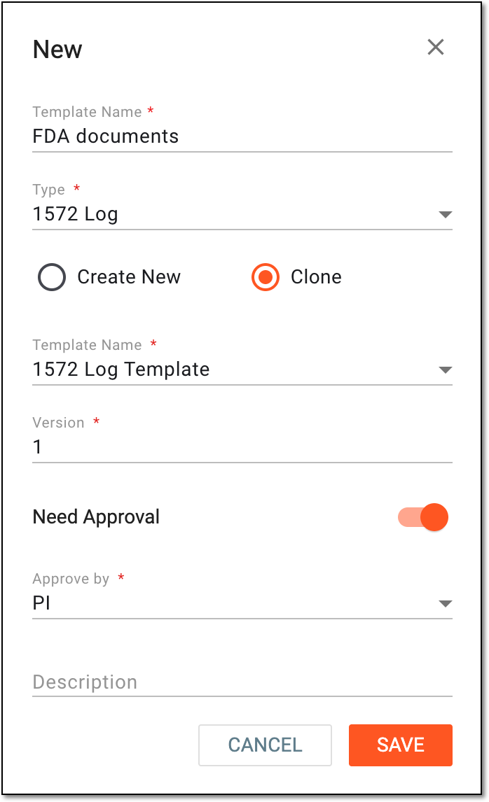 Cloning new tracking log template