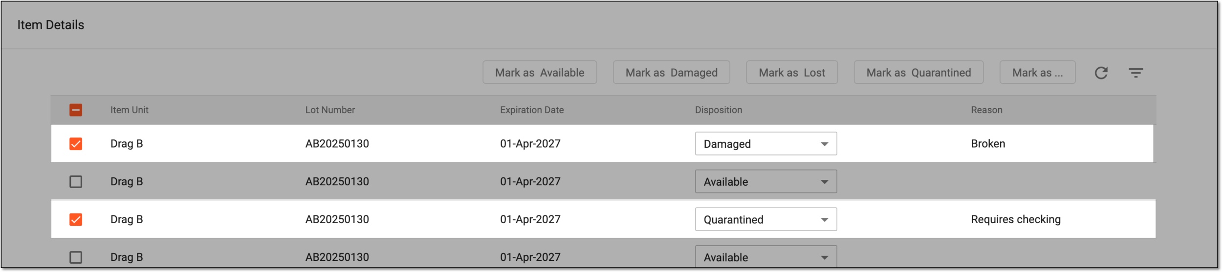 Changing individual item dispositions in return shipment