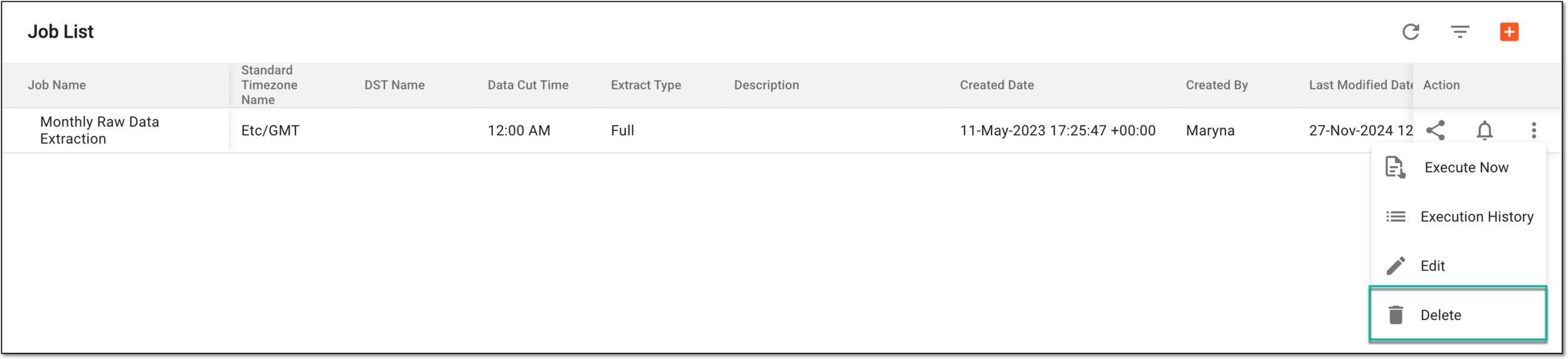 Deleting data extraction job
