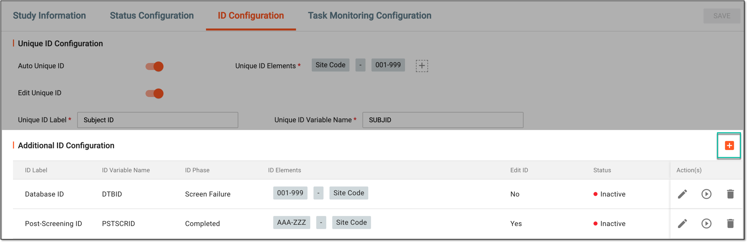 Selecting option to add additional ID