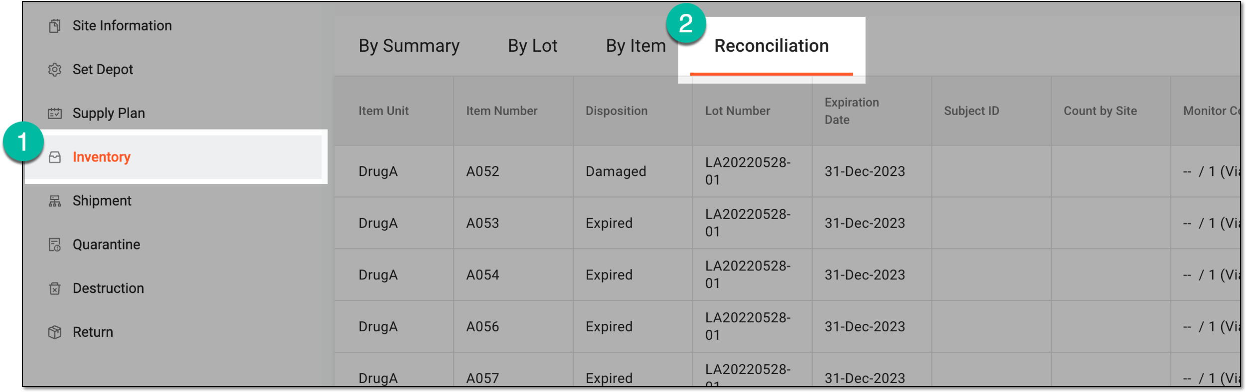 Accessing site inventory reconciliation