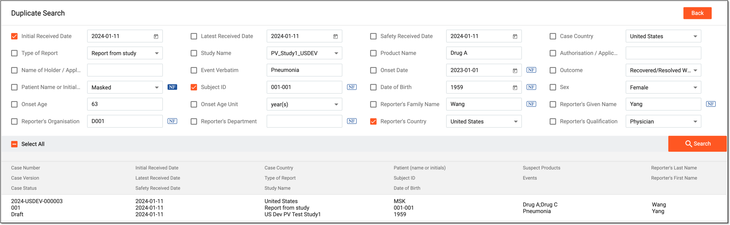 Performing duplicate search