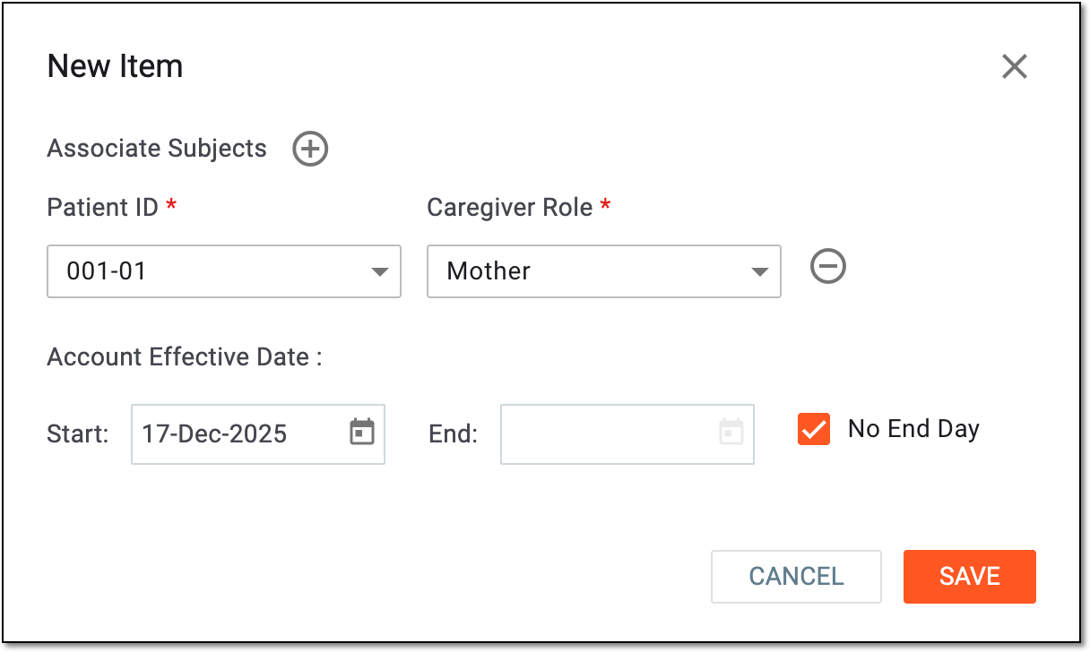 Configuring new caregiver account