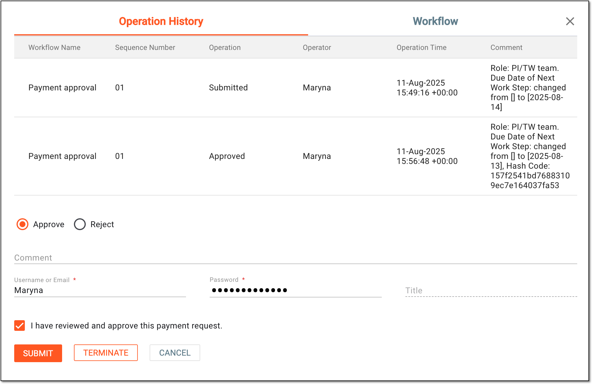 Signing payment request