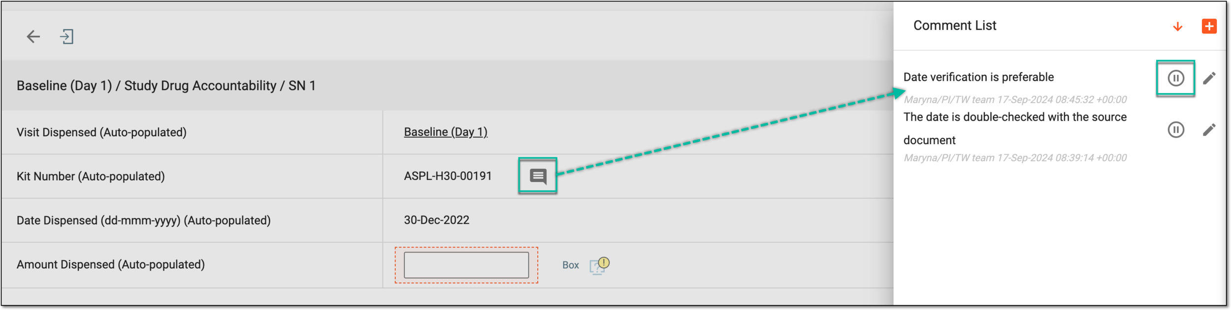 Accessing comment to inactivate