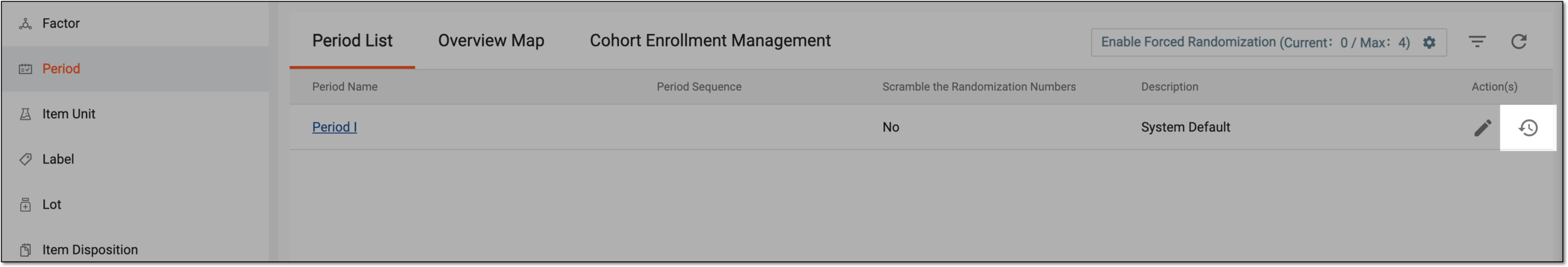 Selecting to view operation history