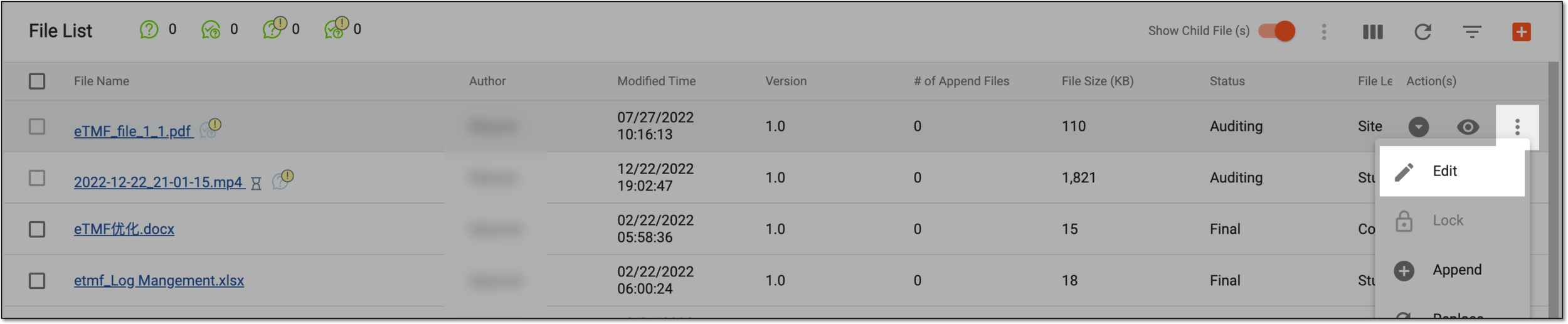 Selecting to edit file