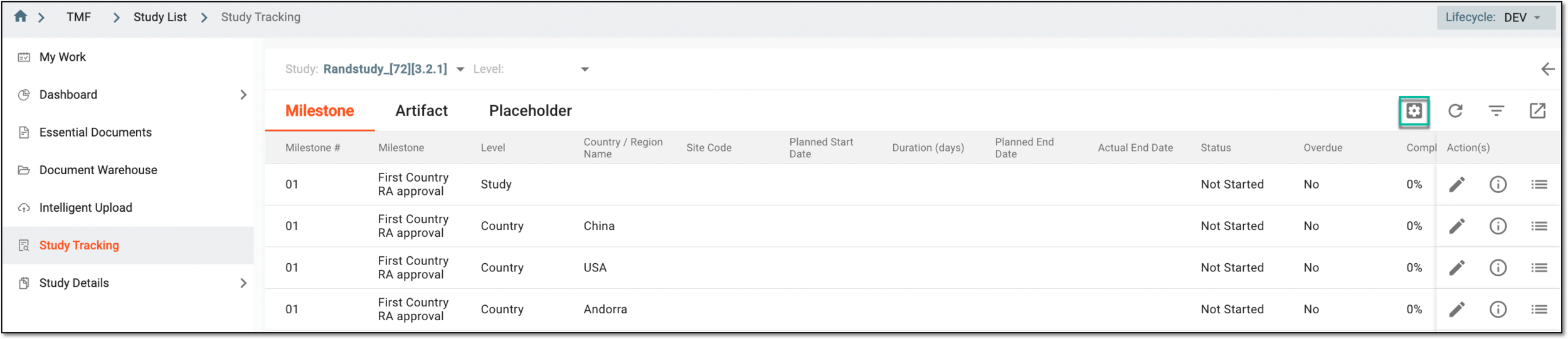 Accessing study tracking and milestone setting